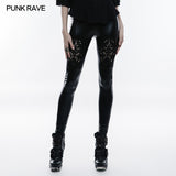Stretch Glossy Leather Lace Positioning Flower Gothic Leggings