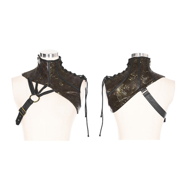 Steampunk Embossed Leather Collar And Shoulder Harness Accessories