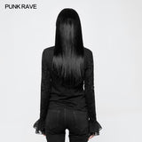 Black Lace Stand Collar Lolita T-Shirts For Women