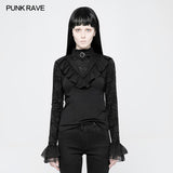 Black Lace Stand Collar Lolita T-Shirts For Women