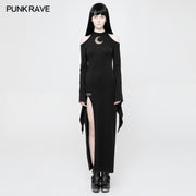 Women's Gothic Diablo Slit Dress With Hollow-Out Moon Pattern