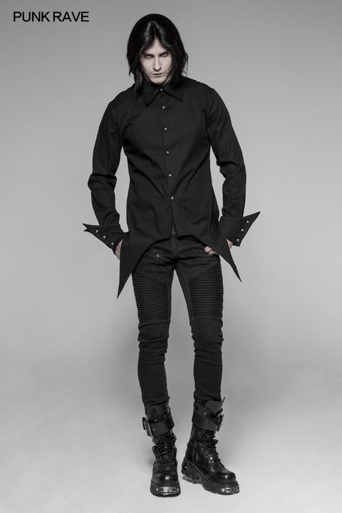 Men's Asymmetric Simple Gothic Shirt With Unique Cuff Design