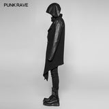 Dark Punk Leather Crack Knit Stitching Hooded Cardigan