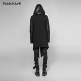 Dark Punk Leather Crack Knit Stitching Hooded Cardigan