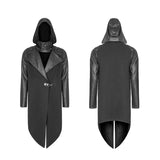 Dark Punk Leather Crack Knit Stitching Hooded Cardigan