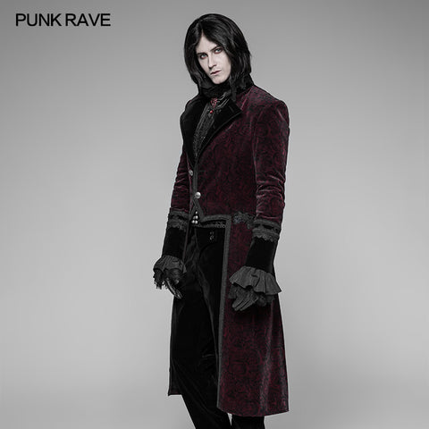 Gothic Dark Rose Printed Velvet Swallowtail Coat Jacket