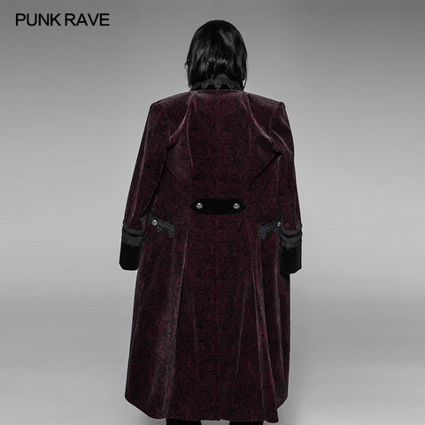 Gothic Dark Rose Printed Velvet Swallowtail Coat Jacket