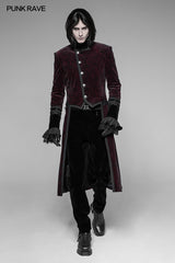 Gothic Dark Rose Printed Velvet Swallowtail Coat Jacket