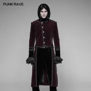 Gothic Dark Rose Printed Velvet Swallowtail Coat Jacket