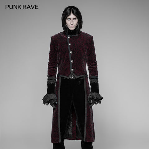 Gothic Dark Rose Printed Velvet Swallowtail Coat Jacket