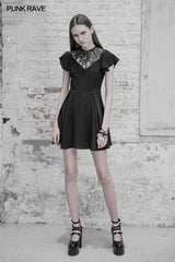 Elegant Lace Stitching Chiffon V-collar Gothic Dress