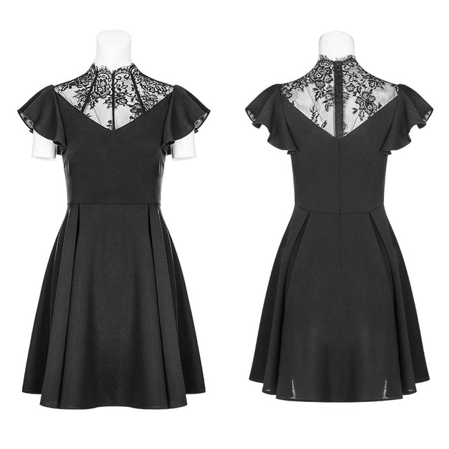 Elegant Lace Stitching Chiffon V-collar Gothic Dress