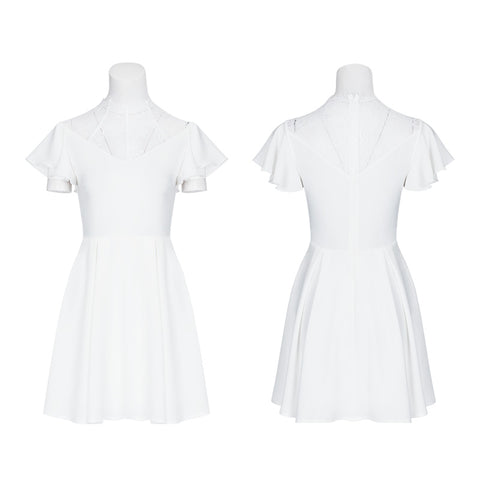 Elegant Lace Stitching Chiffon V-collar Gothic Dress