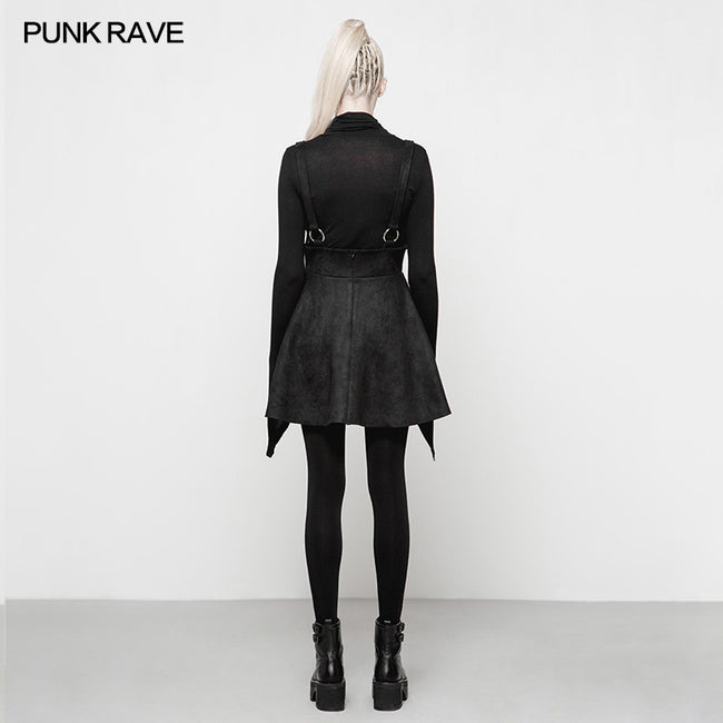 Punk Suede Personality High Waisted Suspender Skirt For Girls