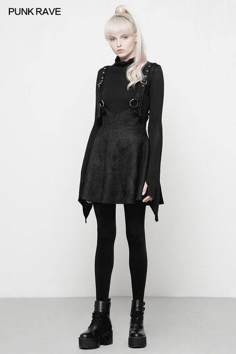 Punk Suede Personality High Waisted Suspender Skirt For Girls