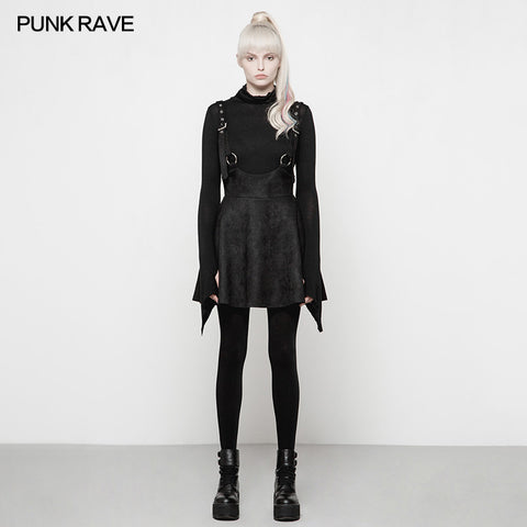 Punk Suede Personality High Waisted Suspender Skirt For Girls