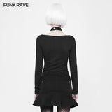 Women's Punk Knitted Long Sleeve T-shirt With Choker Design