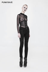 Punk Elastic Denim Studded Long Pants For Women