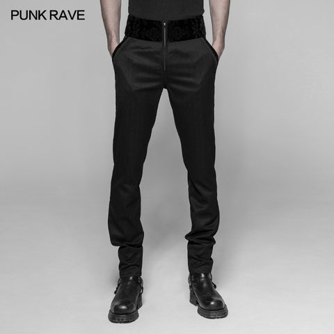 Dracula Gothic Pants Dark Stripes Trousers With Velvet Print Waistband