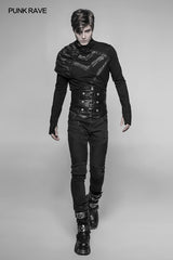 Men's Punk Personality Girdle Leather Buckle Strap Zipper Rough Underwaist Corset