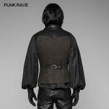 Men's Steampunk Vest Leather Stitched Dark Printed Waistcoat With Copper Buckle