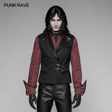 Men's Steampunk Vest Leather Stitched Dark Printed Waistcoat With Copper Buckle