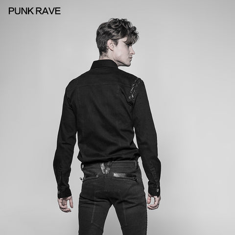 Men's Punk Tie Rope Personality Shirt With Double Pocket