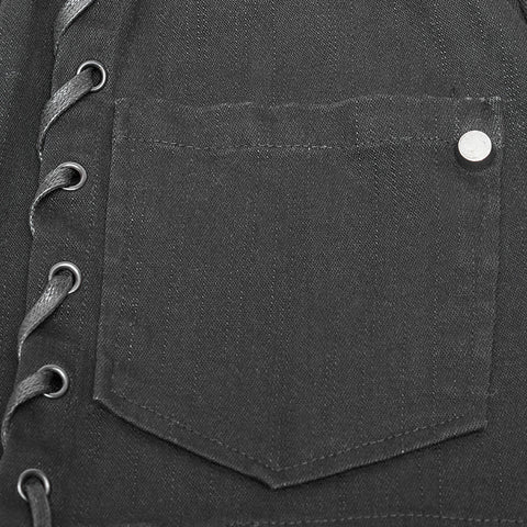 Men's Punk Tie Rope Personality Shirt With Double Pocket