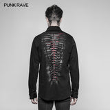 Paladin Gothic Bloody Keel Denim Personality Shirt With Scratched Double Pockets