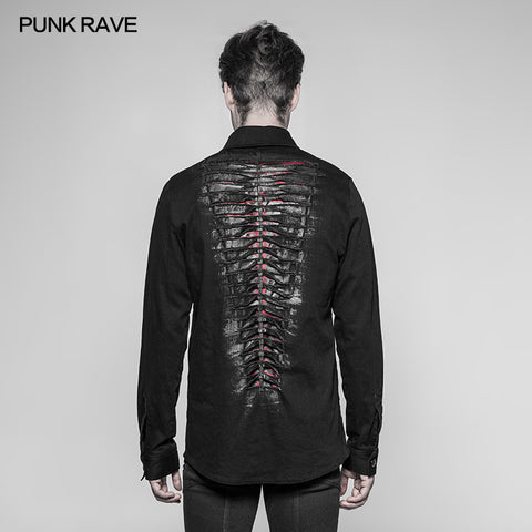 Paladin Gothic Bloody Keel Denim Personality Shirt With Scratched Double Pockets
