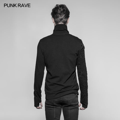 Decadent Punk S-shaped Zipper Knitting T-shirt Personality Mosaic High Collar Sweater
