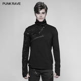 Decadent Punk S-shaped Zipper Knitting T-shirt Personality Mosaic High Collar Sweater
