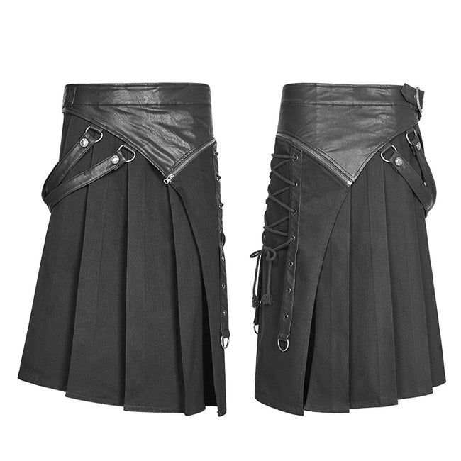 Men's Dark Punk Leather Splicing Personality Pleated Skirt