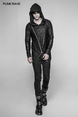 Men's Dark Punk Personality Pullover Hoodie Beveled Zipper Hooded Knitting Sweater