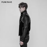 Royal Cavalry Force Punk Vest Velvet Leather Stand Collar Waistcoat For Men