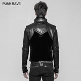 Royal Cavalry Force Punk Vest Velvet Leather Stand Collar Waistcoat For Men