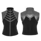 Royal Cavalry Force Punk Vest Velvet Leather Stand Collar Waistcoat For Men