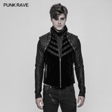 Royal Cavalry Force Punk Vest Velvet Leather Stand Collar Waistcoat For Men