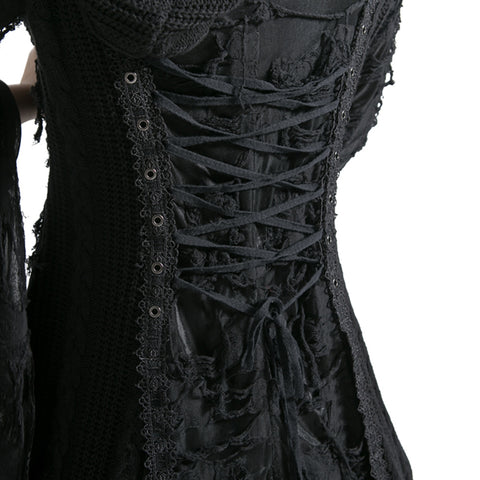 Punk Style Lace Gothic Black Long Sweater For Women