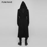 Gothic Dark Side Wear Rope Woolen Hooded Coat Long Jacket
