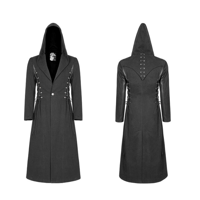Gothic Dark Side Wear Rope Woolen Hooded Coat Long Jacket