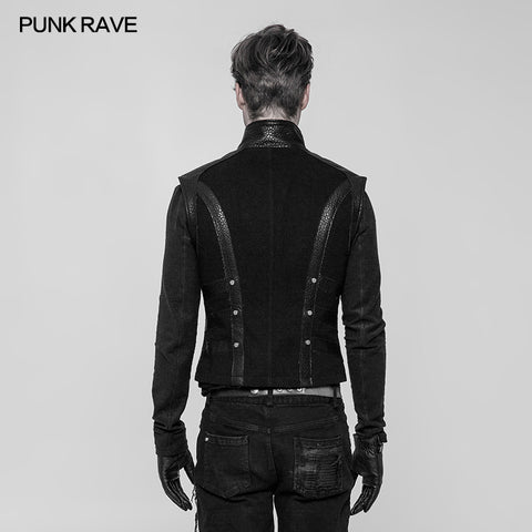 Men's Rough Leather Splicing Stand Collar Punk Vest