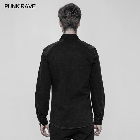 Punk Uniform Style Fitted Denim Shirt For Men