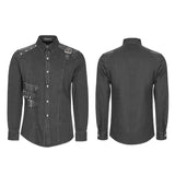 Punk Uniform Style Fitted Denim Shirt For Men