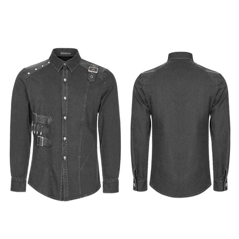 Punk Uniform Style Fitted Denim Shirt For Men