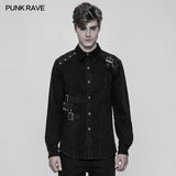Punk Uniform Style Fitted Denim Shirt For Men