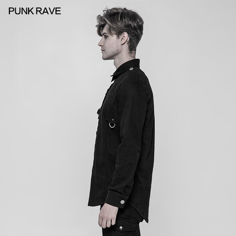 Men's Punk Pure Cotton Personality Shirt With Mosaic Rivet Decoration