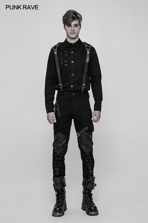 Men's Punk Pure Cotton Personality Shirt With Mosaic Rivet Decoration
