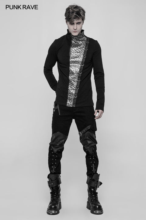 Steampunk Metal Rivet Embossing Knitting T-shirt For Men