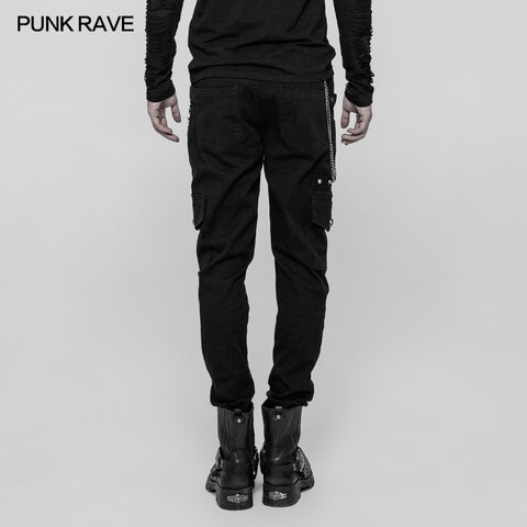 Men's Double Pocket Heavy Metal Punk Pants Floral Woven Waist Head Trousers